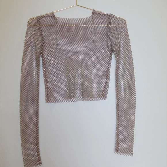 Zara Metallic Mesh Crop Top - Picture 1 of 2